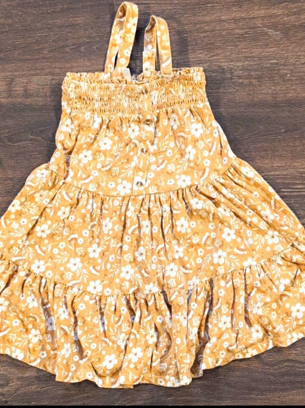 FABKIDS Girls Yellow White Floral Smocked Strappy Square Neck Sundress Size 6/7